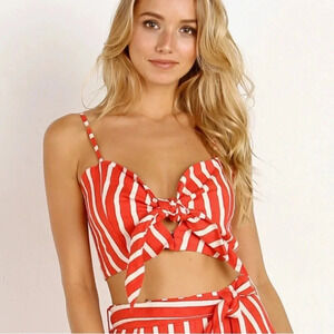 Faithfull the Brand De Fiori Striped Crop Top Size 4 Linen NWOT